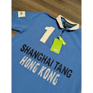Shanghai Tang Mens Blue Hong Kong #1 Dragon Graphic Polo Shirt Size S